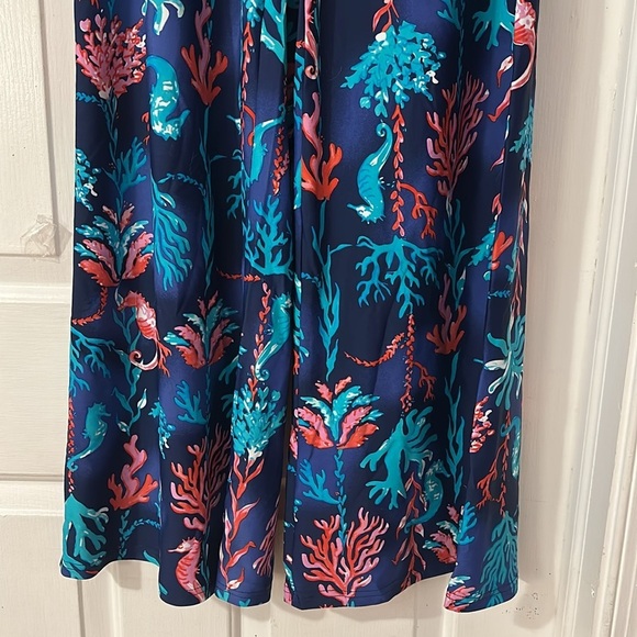 NWT Aryeh Vibrant Navy & Pink Ocean Wide Leg Pull On Palazzo Pants - Picture 3 of 7